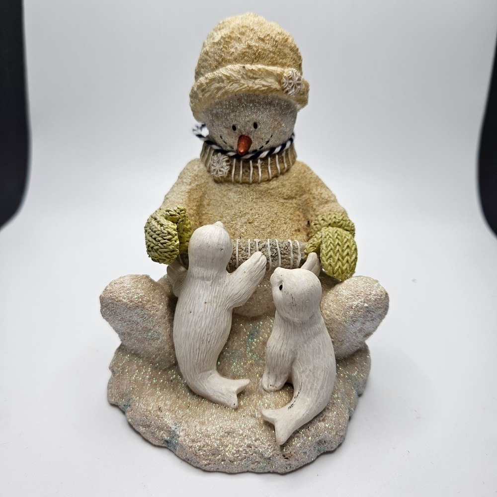 Russ Berrie Ice Sculpture Sitting Snowman‎ with Seals Figurine #23021 Winter